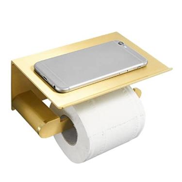 Imagem de Suporte de papel higiênico preto fosco e ouro escovado duplo suporte de papel higiênico para rolo higiênico, acessórios de banheiro, suporte de toalha de banheiro prateleira material de alumínio