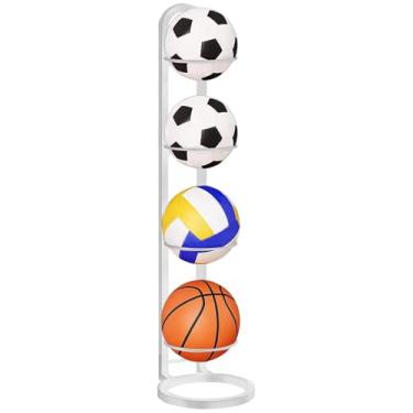Imagem de ZDJZMGZ Rack de armazenamento de bolas, suporte removível de 4 níveis de cubo de futebol organizador durável de bola de basquete, suporte de exibição de bola montado no chão para vôlei, basquete