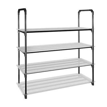 Imagem de HHHJQFAAT Sapateira, sapateira, 4 níveis, organizador de armazenamento de sapatos de metal resistente, banco de armazenamento de sapatos para armário, corredor, organizador de armazenamento de entrada