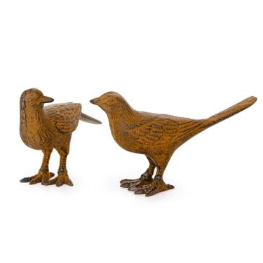 Imagem de Sungmor Conjunto de 2 estátuas de pássaro de ferro fundido, coleção de animais vintage, decoração de mesa de escritório em casa, peso de papel, batente de porta, ornamento fofo de gramado de jardim