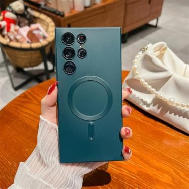 Imagem de Capa magnética metálica fosca de luxo para Samsung S24 S23 S22 S21 Ultra Plus Fe Note 20 A15 A05s A55 A35 (Para A15 4G 5G/Verde Escuro)