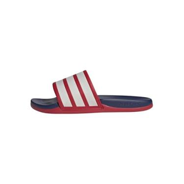 Imagem de adidas Sandália Adilette Comfort 2.0 unissex para adultos, Better Scarlet/branco cristal/azul escuro, 9 Women/8 Men