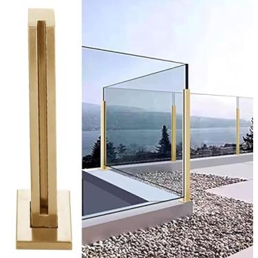 Imagem de Balaustrada Posts Gold Deck Glass Balaustrada Railing Post System, kit de balaústres de vidro quadrado para cerca de piscina/escada/pátio, coluna de conector de painéis de vidro resistente (Cor: Poste