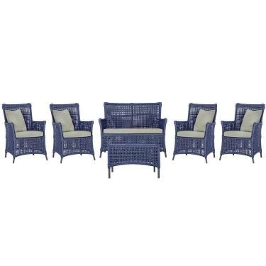 Imagem de Jogo Sofá 4 Poltronas E Mesa Igapó Preta E3 Trama Original Azul