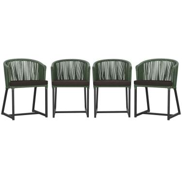 Imagem de 4 Cadeiras De Jantar Noronha Preta Corda Náutica E9 Trama Verde