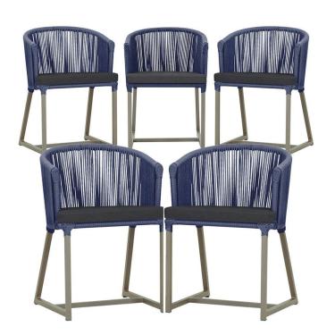 Imagem de 5 Cadeiras De Jantar Noronha Fendi Corda Náutica E11 Trama Azul