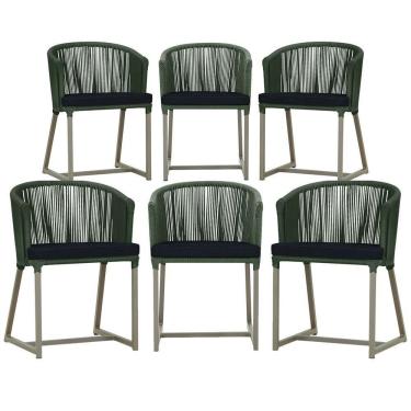 Imagem de 6 Cadeiras De Jantar Noronha Fendi Corda Náutica E12 Trama Verde