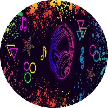 Imagem de Painel de Lona Redondo Neon Fluorescente Musical - Fabrika De festa, 1