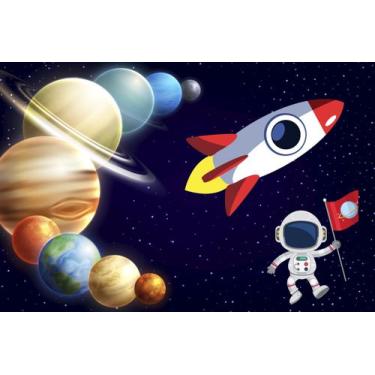 Imagem de Painel de Tecido Sublimado Astronauta Planetas Foguete - Fabrika de Fe