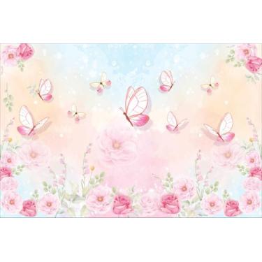 Imagem de Painel em Tecido Sublimado Borboletas flores rosas aquarela - Fabrika 