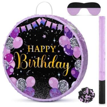 Imagem de Piñata de aniversário Sinmoe com palito nos olhos vendados, confete ro