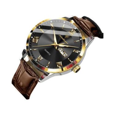 Imagem de Relógio De Quartzo Masculino À Prova d'Água Em Couro Com Data Luminosa