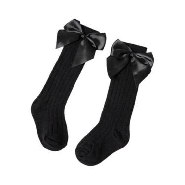 Imagem de Meias De Algodão Para Meninas Com Laço Vermelho, Altura Até O Joelho, 
