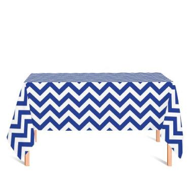 Imagem de Toalha de Mesa Retangular em Tecido Jacquard Estampado Chevron Azul Ro