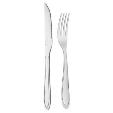 Imagem de Kit 12 Faca + 12 Garfos Para Churrasco Lamina Aco Inox - Quality House