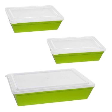 Imagem de Kit Travessas Stillo Tampa Vemplast 3 Tropical Polipropileno