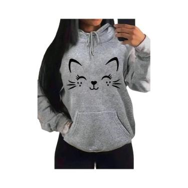 Imagem de Moletom Feminino Com Estampa De Gato Feliz, Moda Casual, Streetwear, H