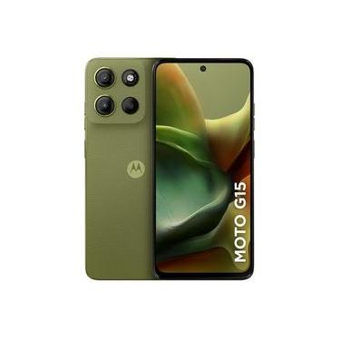 Imagem de Smartphone Motorola Moto G15 4G 256GB 4GB RAM + 8GB RAM Boost* Câmera Dupla 50MP + 5MP Frontal 8MP 6.7” Verde Vegan Leather