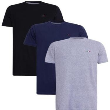 Imagem de Kit 3 Peças Camisetas Básicas Masculina FMF em Algodão Premium no Estilo Tommy Bordado Itália-Masculino