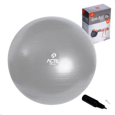Imagem de Bola de Pilates Yoga Treino Funciona 65cm Cinza Resistente Com Sistema