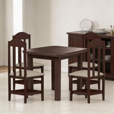 Imagem de Mesa Rústica de Madeira Maciça com 4 Cadeiras Estofadas - Repleta