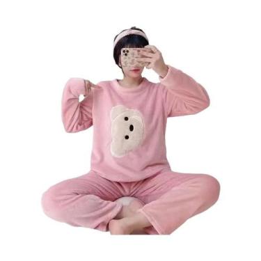 Imagem de Conjunto De Pijamas De Veludo Coral Grosso E Quente Para Mulheres, Rou