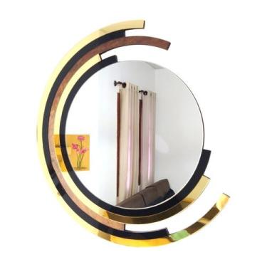 Imagem de Espelho decorativo de parede redondo com moldura Premium Santorini Pre