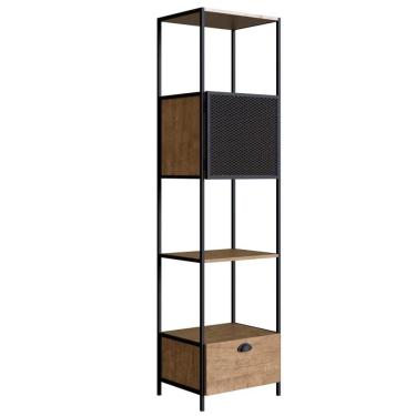 Imagem de Estante Livreiro 1 Porta 1 Gaveta Estilo Industrial York Vermont/Preto - Artesano
