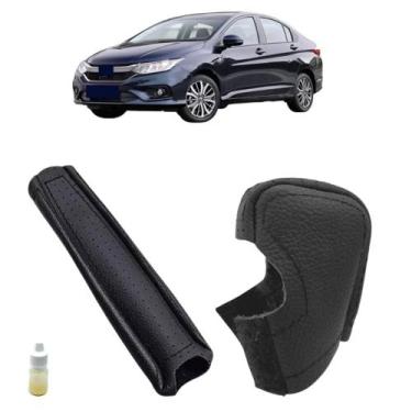 Imagem de Kit Capas Couro Manopla Câmbio Automático E Alavanca Freio de Mão City