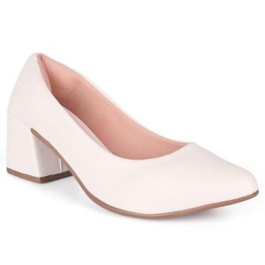 Imagem de Scarpin Feminino Salto Bloco Médio Geometrico Bico Fino Liso Confortáv