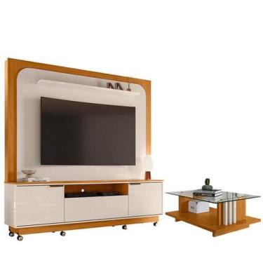 Imagem de Estante Home Theater Nilo com Rodízios com Mesa de Centro Frizz Cinamo