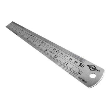 Imagem de Régua Aço Inox 30cm Brasfort 300mm 8662 Escala Polegadas 12