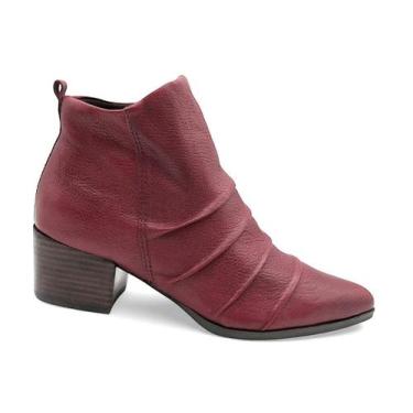 Imagem de Bota Feminina Bottero Cano Curto de Couro 349308, Vinho, 37