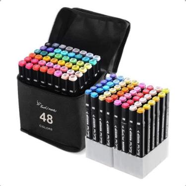 Imagem de Canetas Marcador Permanente Ponta Dupla kit 48 cores c/estojo - Touch 