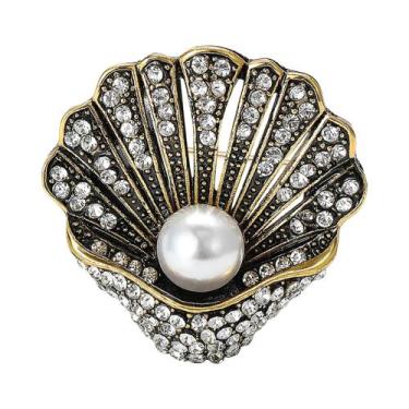 Imagem de Broche De Estrela-do-mar Esmaltado Unissex Feminino Com Pérola E Conch