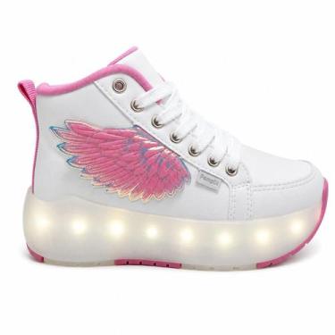 Imagem de Tênis Infantil Pampili Fly Rodinhas Luzes LED Menina 782.001 - Branco 