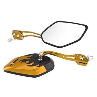 Imagem de Espelhos de patinete de 8 mm - Espelhos retrovisores de motocicleta 1 par de espelhos retrovisores laterais universais de alumínio para scooter de motocicleta padrão chama 8 mm 10 mm (amarelo)