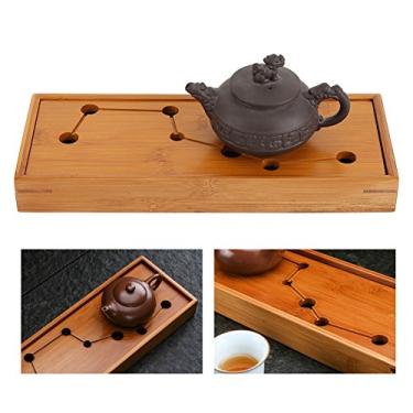 Imagem de Bandeja de chá de bambu de 25,4 cm x 14,9 cm x 1,9 cm, caixa de bandeja de chá Kungfu, chá chinês Gongfu, design padrão de mergulhador grande, para conjunto de chá Kungfu.