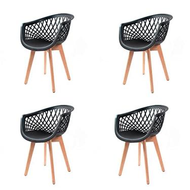Imagem de Kit 4 Cadeiras Para Mesa De Jantar Sala Cozinha Web Wood Preta Base Madeira