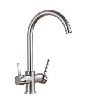 Imagem de Torneira de pia de cozinha preto fosco torneira misturador de filtro de água pura guindaste duas alças de purificação torneira de cozinha quente e fria, níquel escovado, china