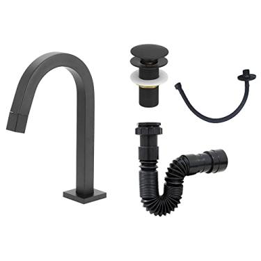 Imagem de Torneira Lav. Clean Preto Black+Flexível+Válvula Click+Sifão