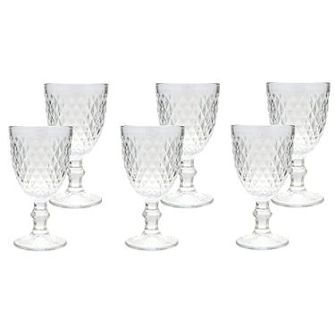 Imagem de Mimo Style Jogo de 6 Taças de Vidro Transparente com Capacidade de 320ml com Alto Relevo e Aparencia Diamantada. Ideal para Vinhos, Sucos, Uísque, Água e Cerveja, Cálice para Festa e Casamento