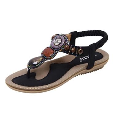 Imagem de Sandálias de plataforma femininas confortáveis flor clipe dedo do pé sandálias de praia moda feminina boêmia plataforma sapatos de vestido a9, Preto, 8
