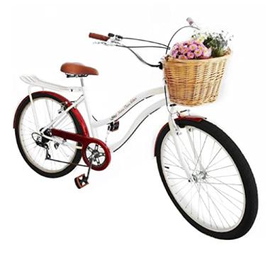 Imagem de Bicicleta feminina aro 26 retrô com cesta vime 6 marchas bag