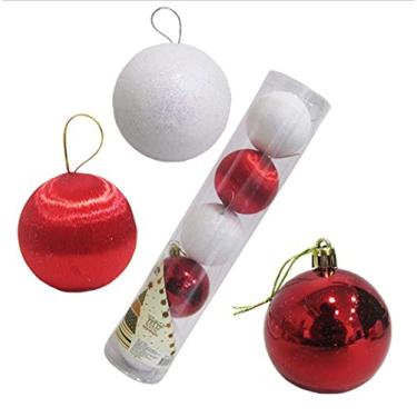 Imagem de Kit com 5 Bolas de Natal Mista Branca e Vermelha de 6cm de Ø