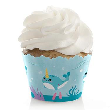 Imagem de Narwhal Girl – Decorações para chá de bebê ou festa de aniversário – Embrulhos para cupcake de festa – Conjunto com 12