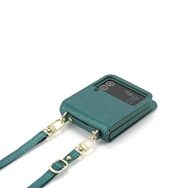 Imagem de Capa de couro para Samsung Galaxy Z Flip 4 Flip4 5G Carteira Protetora Carteira Crossbody Cordão Capa de Telefone, Verde, Para Galaxy Z Flip4 5G