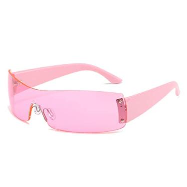 Imagem de Óculos de sol estilo retangular vintage sem aro para mulheres Óculos de sol gradiente de uma peça masculino Hip Hop Tons legais, rosa rosa, sem estojo
