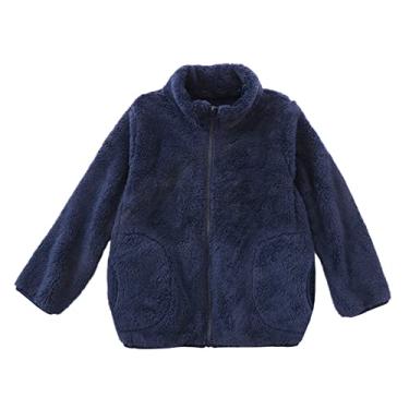 Imagem de Casaco de lã para bebês meninas meninos jaqueta infantil jaqueta quente com capuz agasalho cardigã outono inverno roupas, Azul marino, 9-10 Years