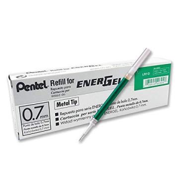 Imagem de Pentel Refil de tinta para caneta de gel líquido EnerGel BL57/BL77, 0,7 mm, ponta de metal, tinta verde, caixa com 12 (LR7-D-12)